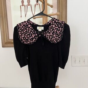 Maeve Black Top with Pink Floral Collar